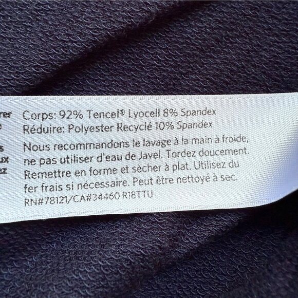 Eileen Fisher Size M Navy Blue Oversized Velvet Trim Hoodie Sweatshirt Pullover - Picture 8 of 16